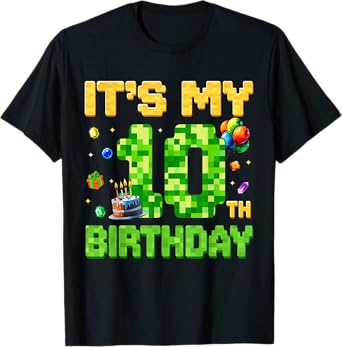 Funny Birthday Boy Kid It's My 10th Birthday Game Pixel T-Shirt