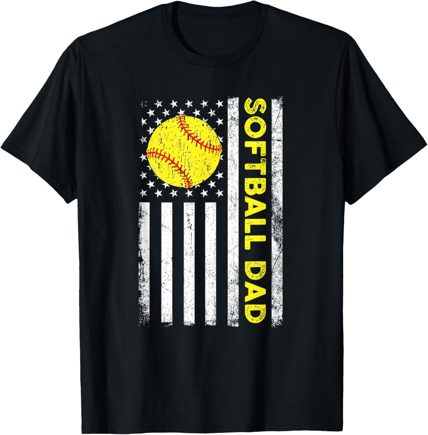 Softball Dad Distressed American Flag Fathers Day T-Shirt