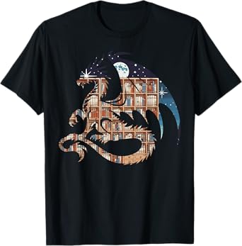 Dragon Silhouette Books Librarian Bookworm Women Men Kids T-Shirt