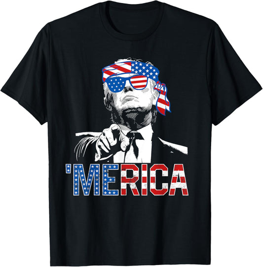 Funny Trump 4th Of July Merica American Flag Sunglasses T-Shirt
