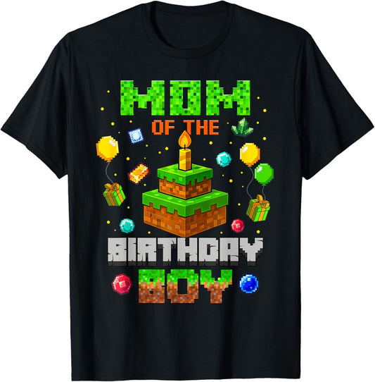 Funny Mom Of The Birthday Boy Party Video Gamer Pixel T-Shirt