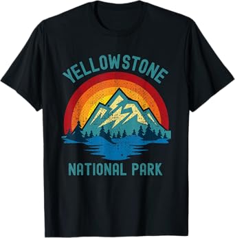 Yellowstone National Park Vintage Sunset Retro Hiking Camp T-Shirt