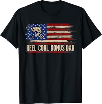 Reel Cool Bonus Dad American USA Flag Funny Fishing/Fish T-Shirt