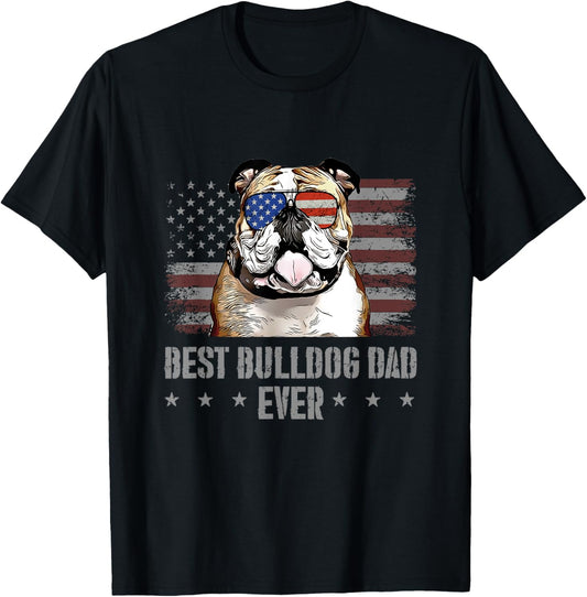 Bulldog Best Dog Dad Ever Retro USA American Flag T-Shirt