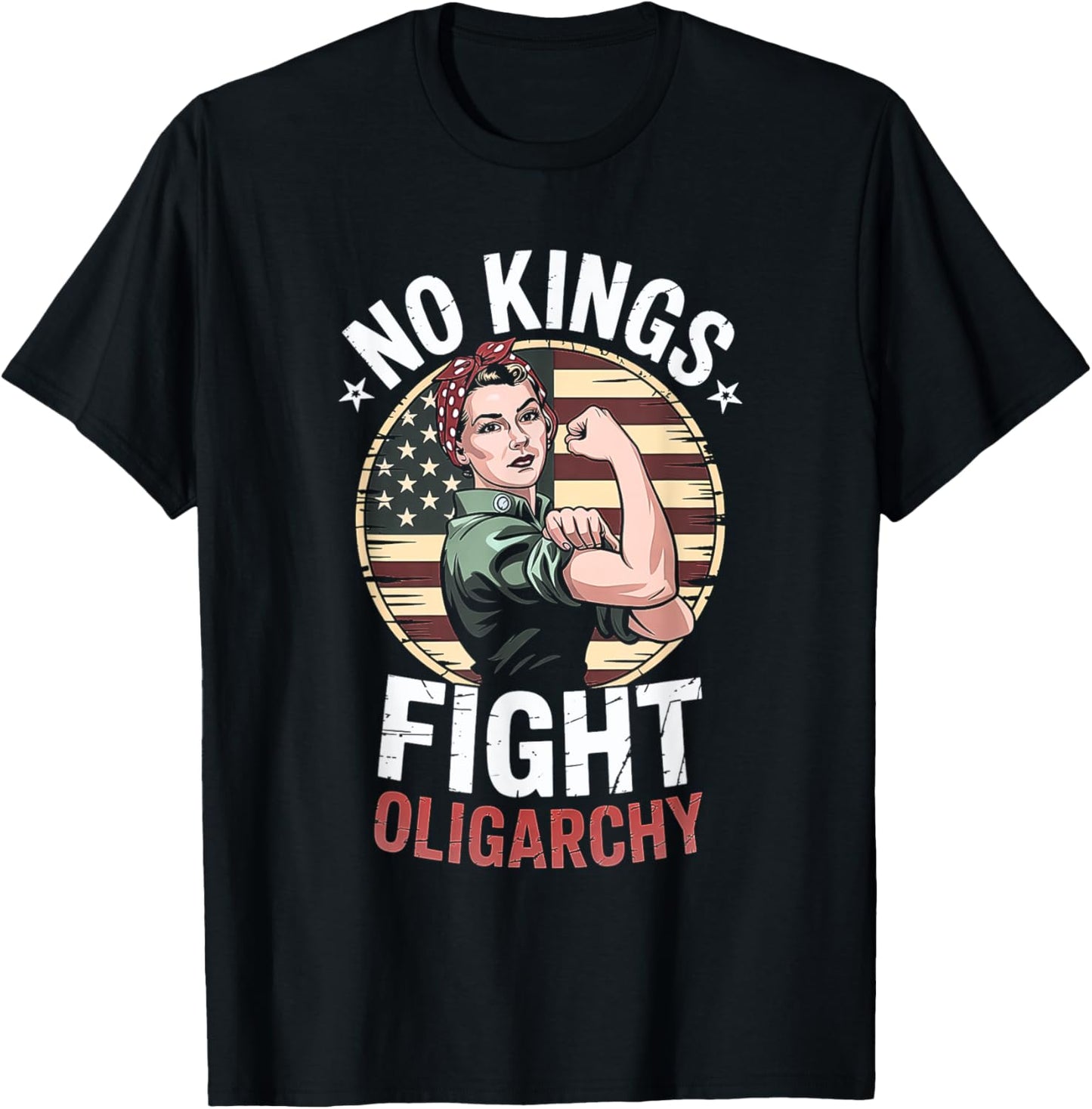 Vintage No Kings Fight Oligarchy America Flag Women Girls T-shirt