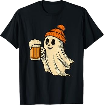 Cute Ghost Halloween Delicious Beer Orange Bobble Hat Beer T-Shirt