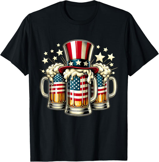 Beer American Flag USA 4th of July Party Drinking Men Women T-Shirt