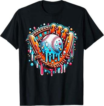 Baseball Drip Boys Glove Ice Cream Dripping Youth Sports T-Shirt