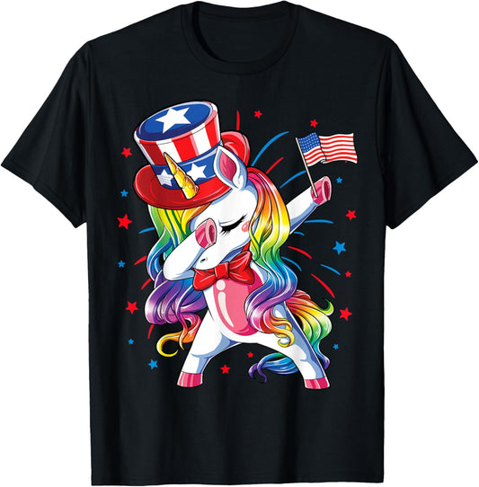 Dabbing Unicorn 4 July Uncle Sam Girls American T-Shirt