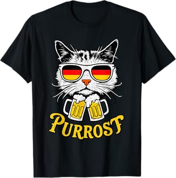 Oktoberfest Cat Kitty Meow Lederhosen Drinking Beer Purrost T-Shirt