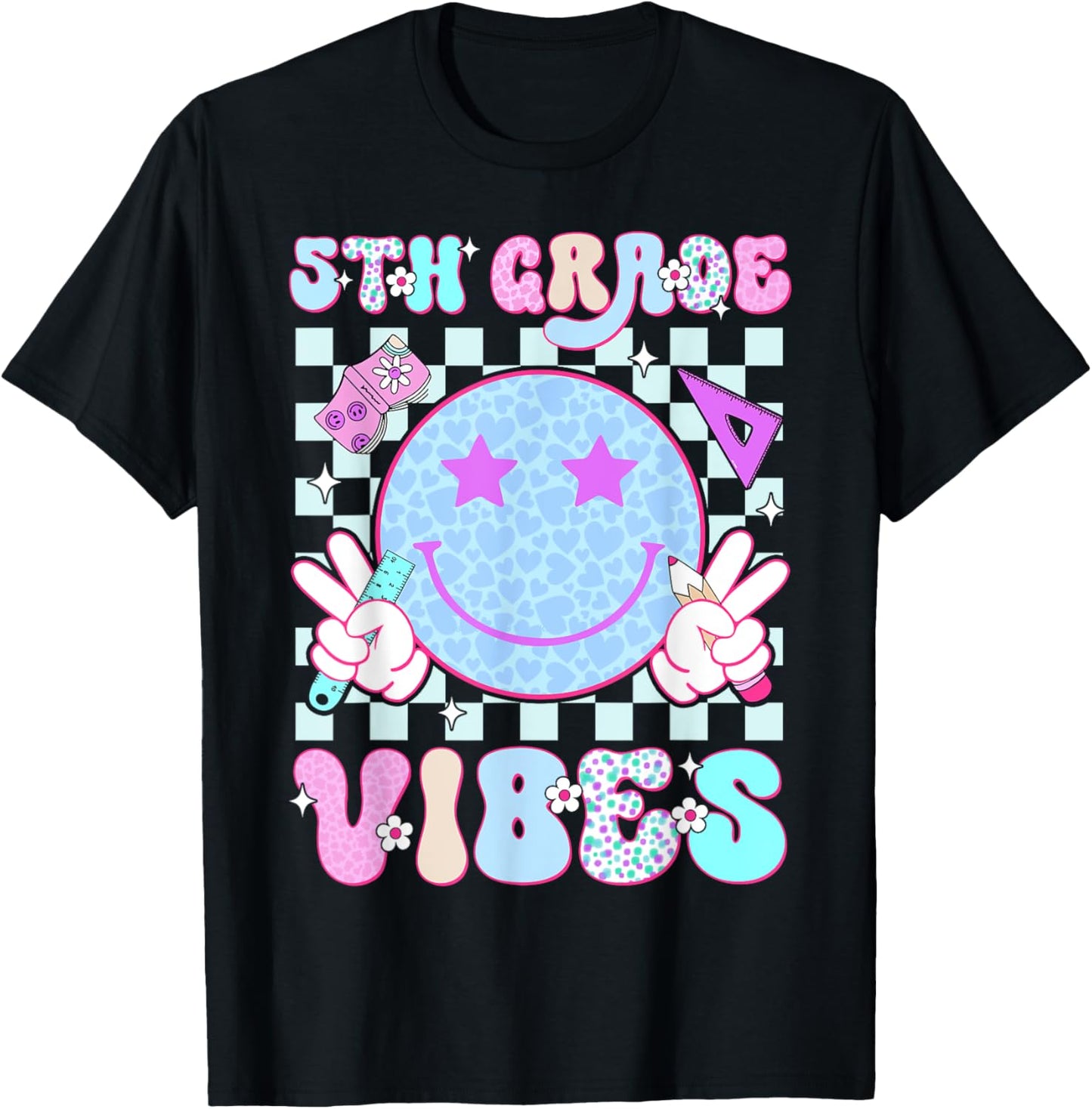 5th Fifth Grade Vibes Smile Face Back To School Teacher Girl T-shirt by TeeBrew