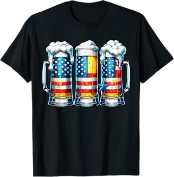 Beer American Flag 4th of July Men Women Merica Drinking USA T-Shirt