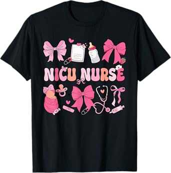 Nicu Nurse Neonatal Intensive Care Unit Coquette Bow T-Shirt