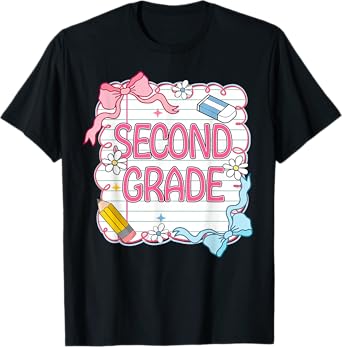 Second Grade Girls Kids Back To School Girls Coquette Bows T-Shirt
