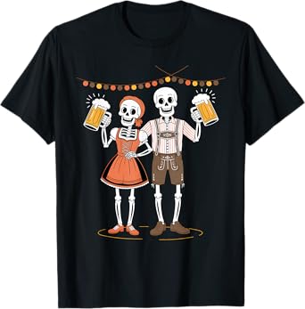 Oktoberfest Skeletons in Lederhosen Costume Drinking Beer T-Shirt