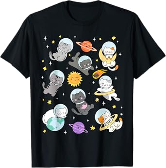 Cute Cat Funny Space Astronaut Planet Cat Women Men Kids T-Shirt