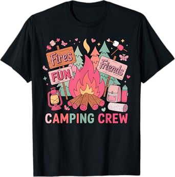 Fires Friends Fun Camping Crew Summer Camp Campfire Vacation T-Shirt