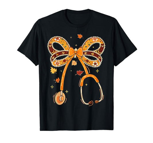 Retro Pumpkin Nurse Life Stethoscope Fall Autumn Funny Nurse T-Shirt
