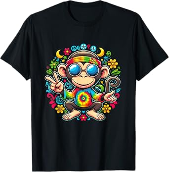 Monkey Peace Sign Tie Dye For Boys And Girl Hippie Colorful T-Shirt