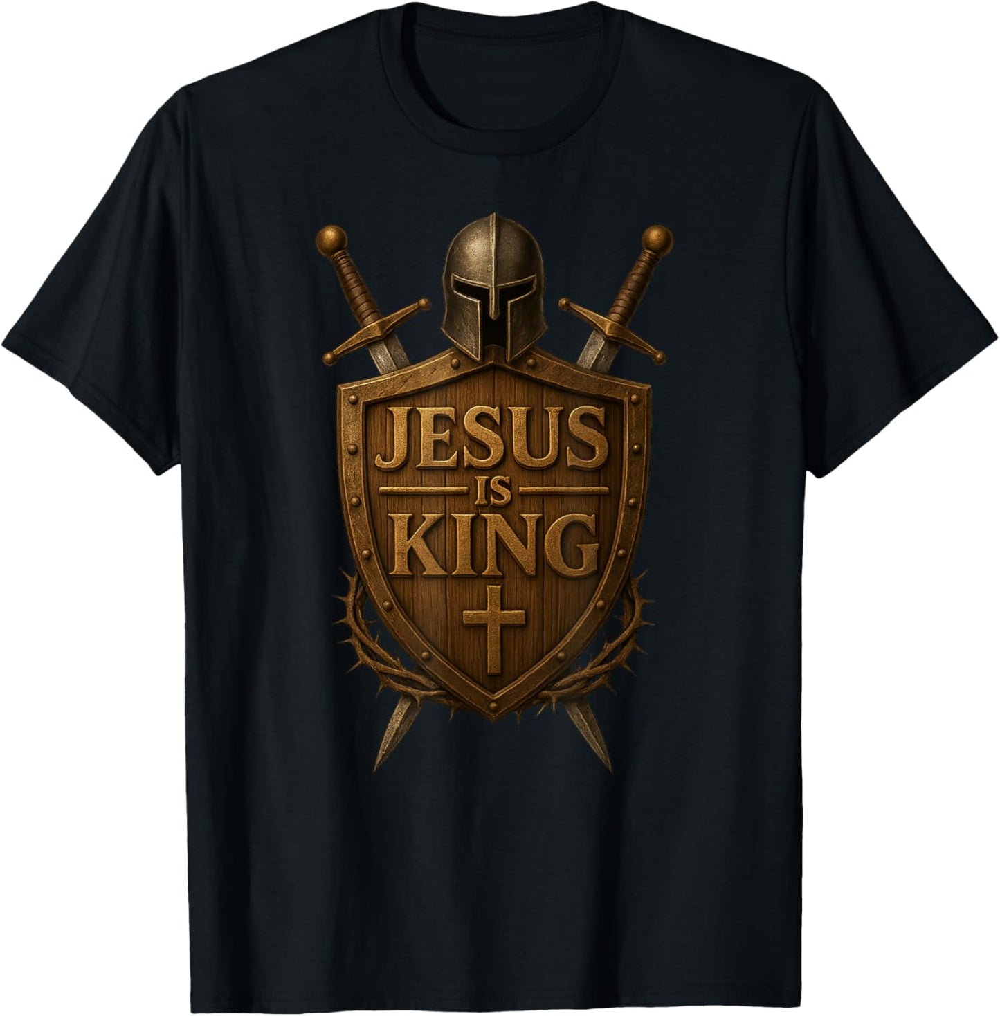 Jesus Is King | Armor of God Shield & Sword Christian Men T-Shirt