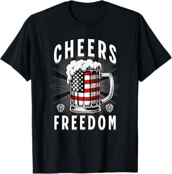 4th of July Beer Drinking American Flag Pride Merica USA T-Shirt for Women Men