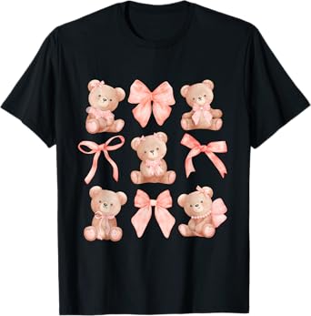 Coquette Teddy Bears Pink Bow Cute Women Girl Birthday T-Shirt