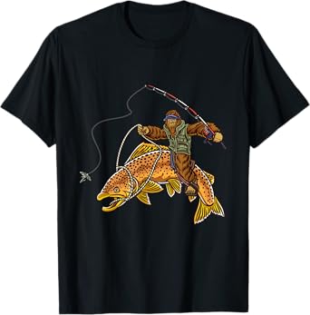 Brown Trout River Fishing Bigfoot Hunting Fishermen T-Shirt