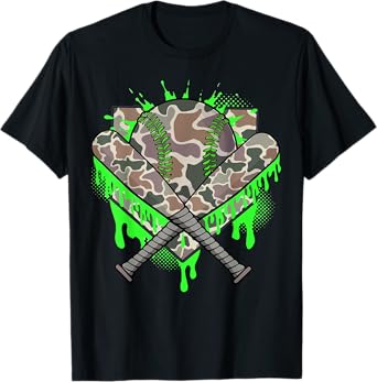 Baseball Drip For Boys Ice Cream Dripping Boys Baseball Camo T-Shirt