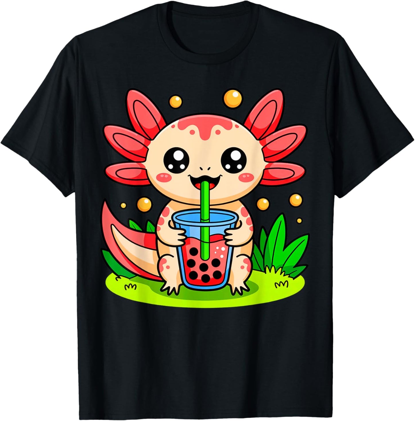 Axolotl Drinking Boba Tea Anime Cute Kawaii Funny Bubble Tea T-Shirt