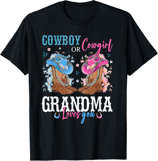 Cowboy or Cowgirl Gender Reveal Party Announcement Grandma T-Shirt
