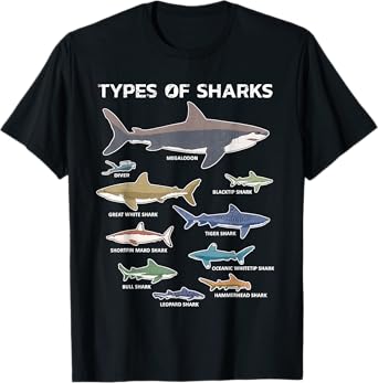 9 Types Of Sharks T-Shirt Educational Colorful Ocean Tee T-Shirt