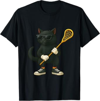 Funny Lacrosse LAX Black Cat Kids Men Women Lacrosse Player T-Shirt