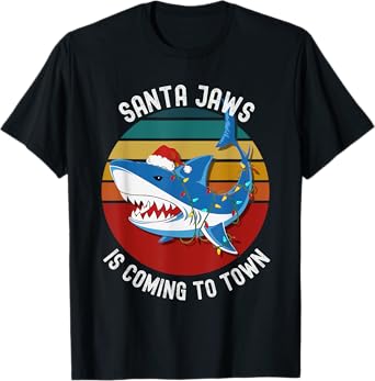 Santa Jaws Christmas Shark Lights Funny Men Womens & Kids T-Shirt