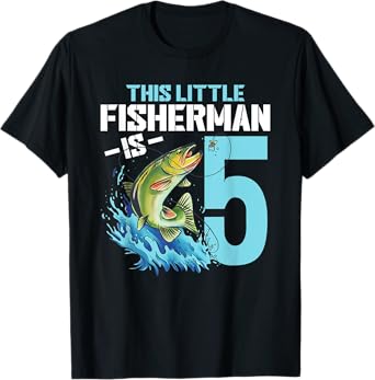 Fishing Birthday Shirt 5 Year Old Boy Fisher 5th Bday Kids T-Shirt