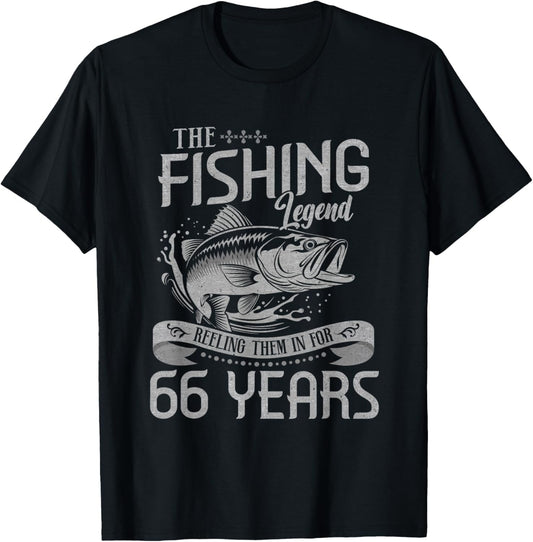 Fishing Legend 66 Years Old Gift Fisherman 66th Birthday Men T-shirt