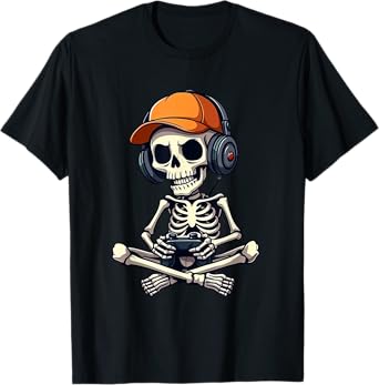 Halloween Skeleton Gamer For Kids Boys Video Gaming T-Shirt