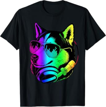 Husky DJ Headphones Retro Music Dog Lover T-Shirt