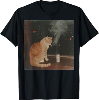 Cigarette Kitten Drinking Beer Cat Meme Gen Y2k Funny T-Shirt