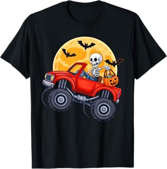 Funny Halloween Skeleton Monster Truck Kids Boys Toddlers T-Shirt