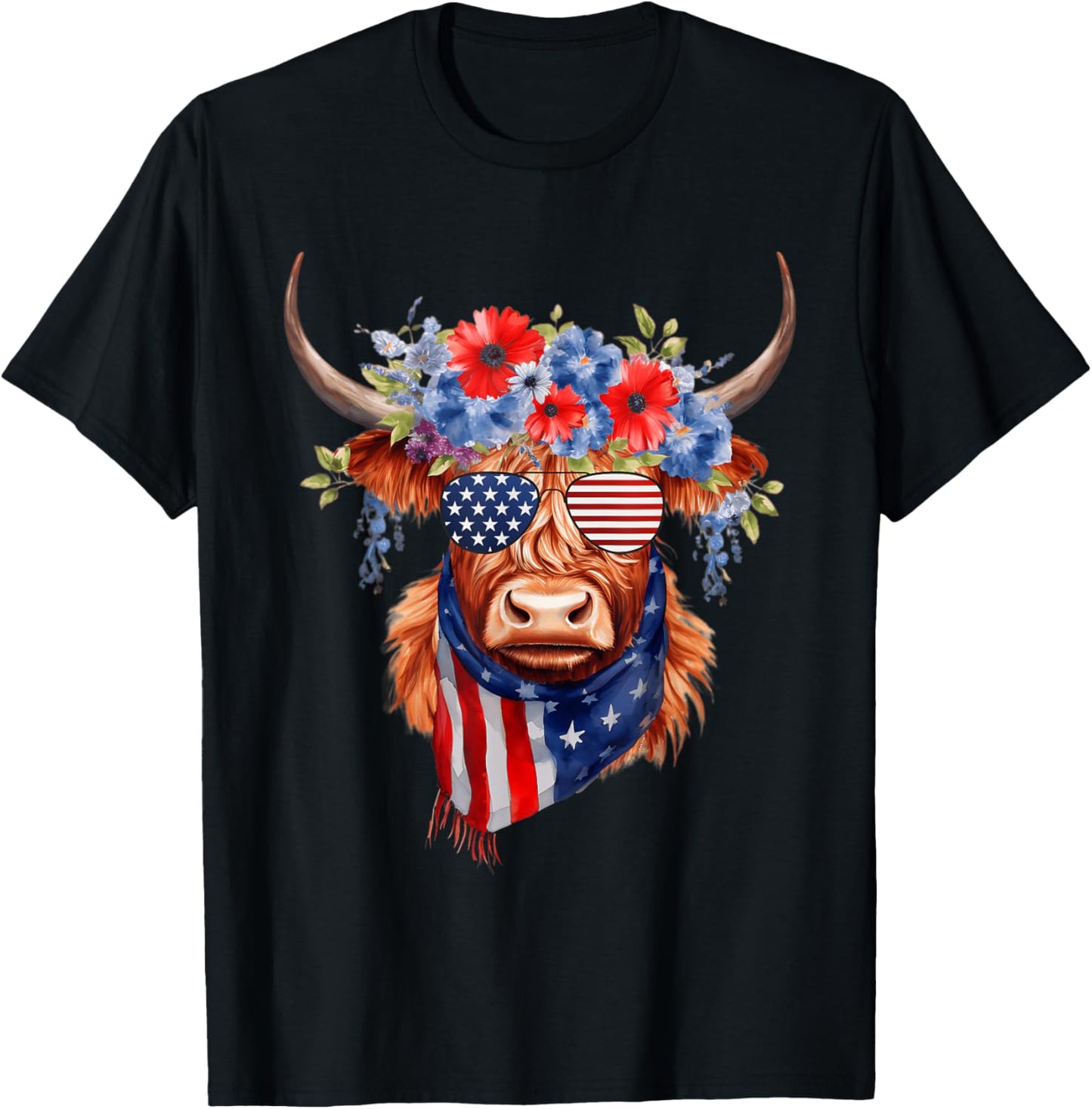 4th Of July Highland Cow Heifer American Sunglasses Bandana T-Shirt