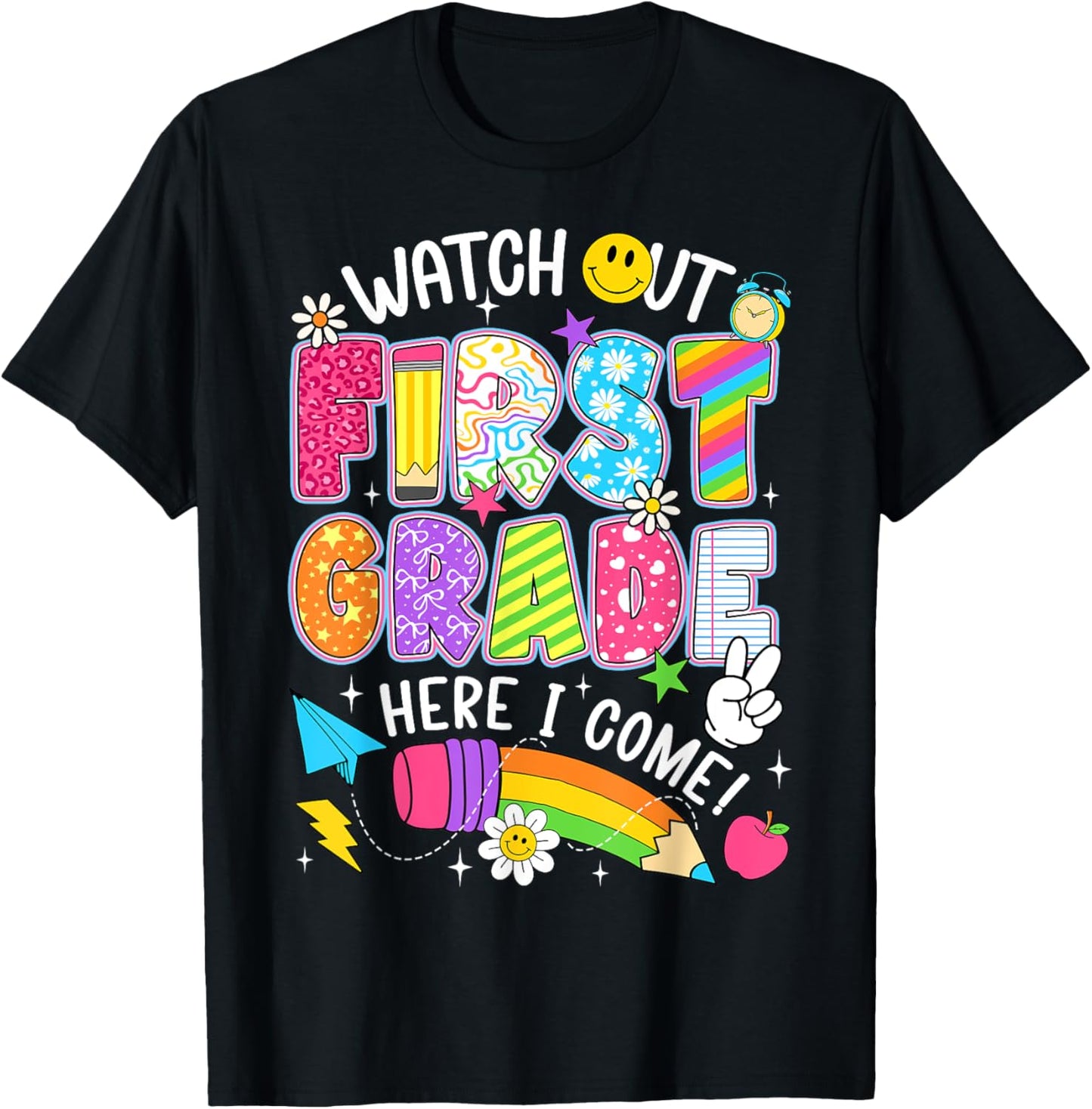 Watch Out First Grade Here I Come Back To School 1st Grade Boy Tee by TeeBrew