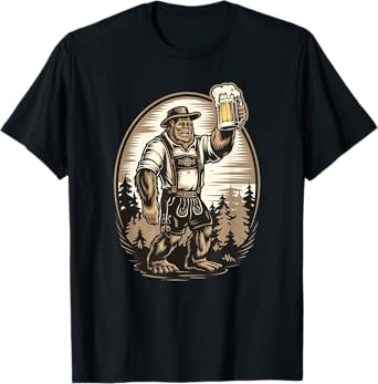 Bigfoot in Lederhosen Oktoberfest German Beer Tee. T-Shirt