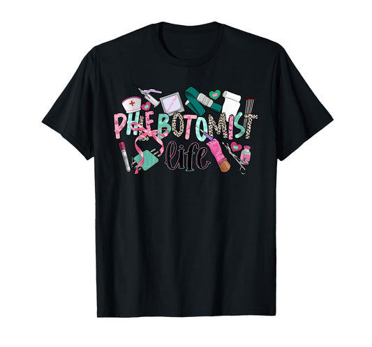 Phlebotomist Life Leopard Coquette Phlebotomy Women Nurse T-Shirt