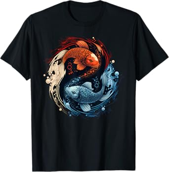 Harmonious Tees Koi Fish Yin Yang T-Shirt - Black - Small - Unisex-Adults