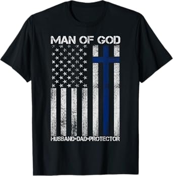 Religious Cross Fathers Day Man of God Husband Dad Protector T-Shirt