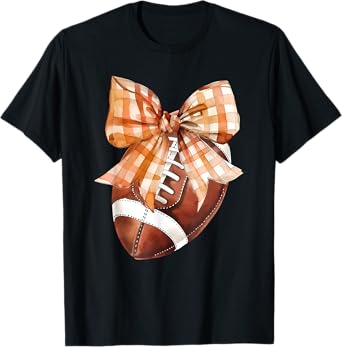 Coquette Bow American Football Autumn Thanksgiving Game Day T-Shirt