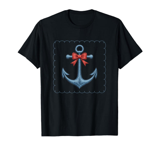 Anchor With Red Bow Nautical Style T-Shirt