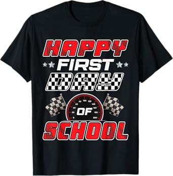 Racing Happy First Day Of School Funny Race Car Boys Kids T-Shirt