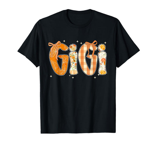 Floral Fall Thanksgiving Gigi Coquette Bow Pumpkin Grandma T-Shirt