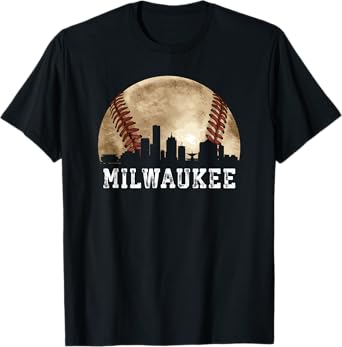 Milwaukee Skyline City Vintage Baseball Lover T-Shirt